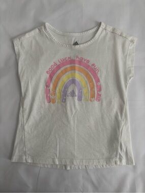 adidas White Tee with Pastel Rainbow Graphic